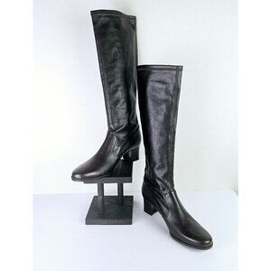 Prevata Tall Brown Nappa Leather Block Heel Pull-on Boot, Italy, $485 MSRP, Sz 9